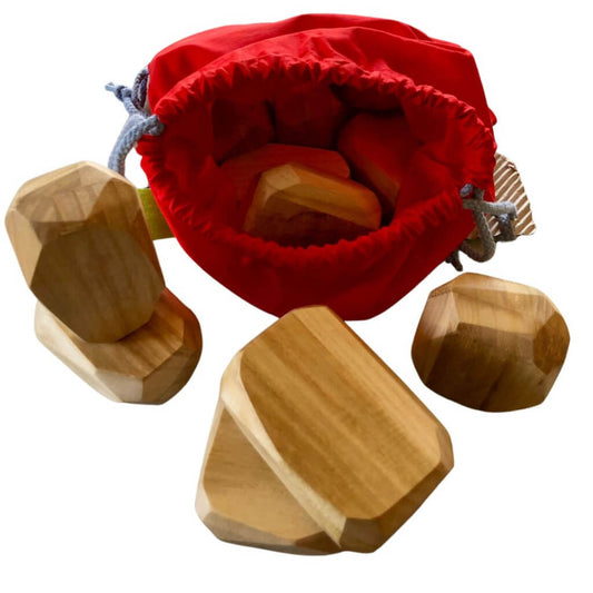 Rocks - Sassi dell'equilibrio in Legno con sacchetto rosso.